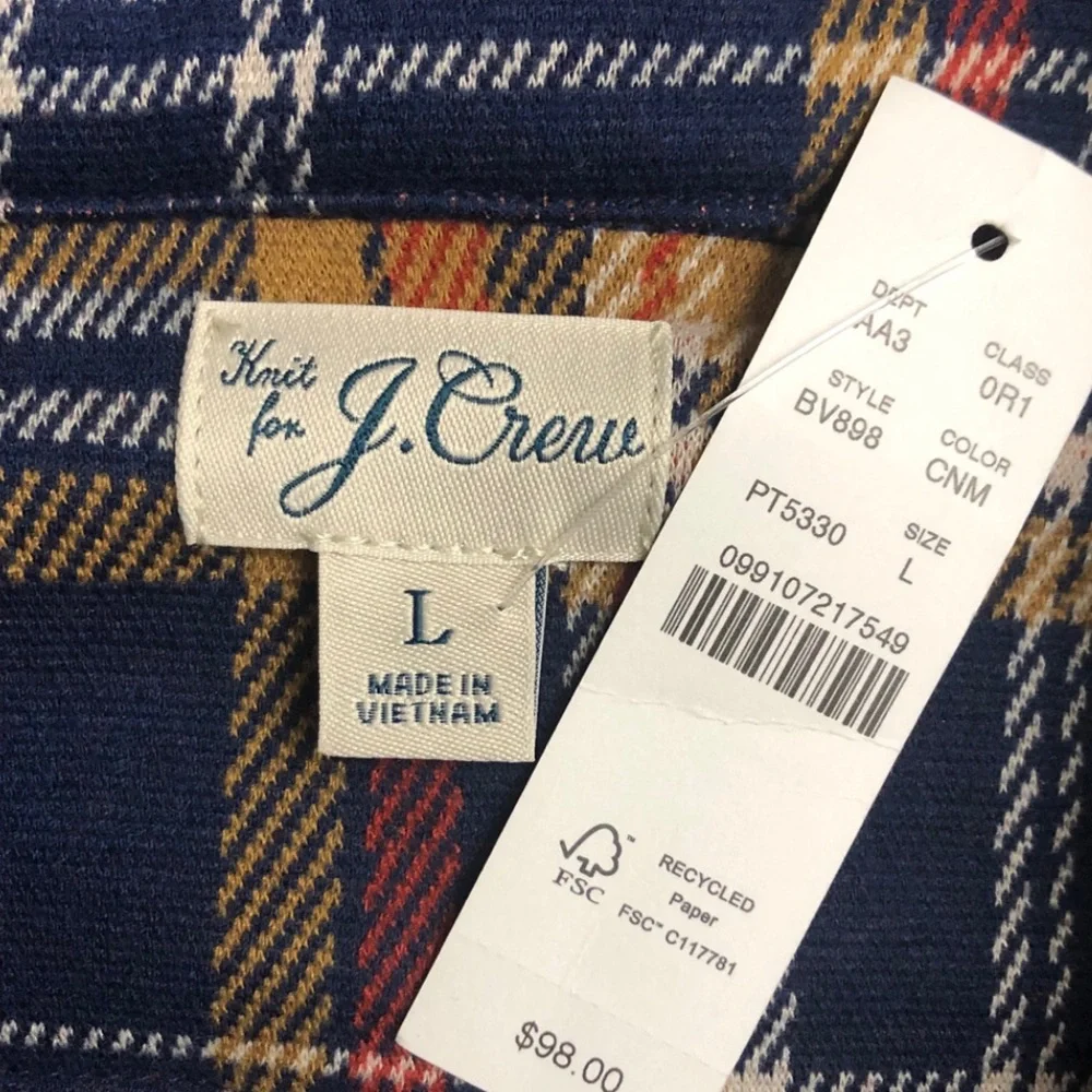 NWT J. Crew Seaboard Soft-Knit Plaid Button Up Shirt